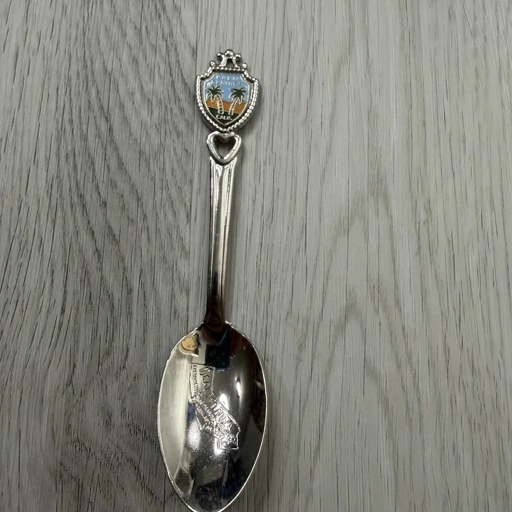 Palm Springs Calif Souvenir Spoon Fort 1985 Enamel Palm Trees